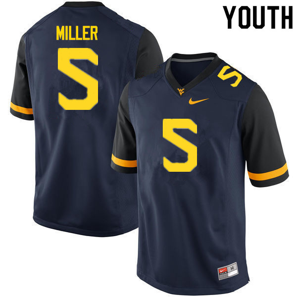 Youth #5 Dreshun Miller West Virginia Mountaineers College Football Jerseys Sale-Navy